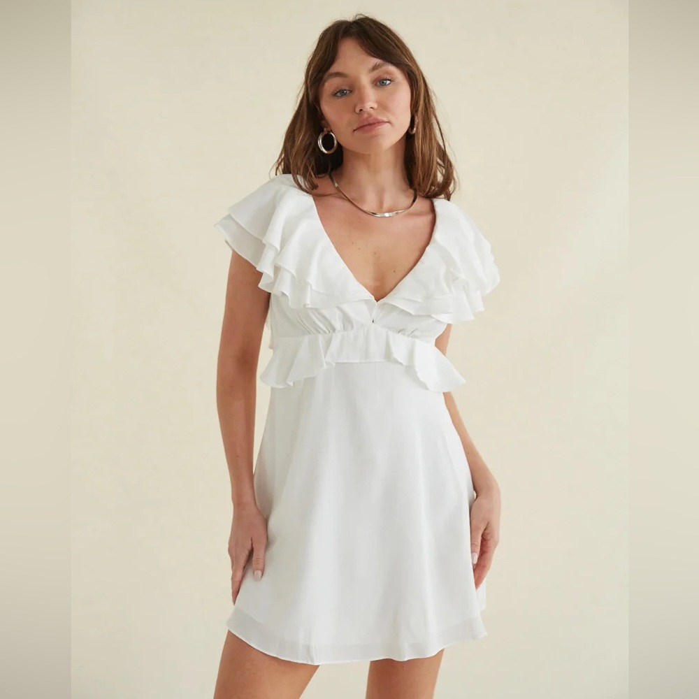 American Threads Cream Ruffled Mini Dress